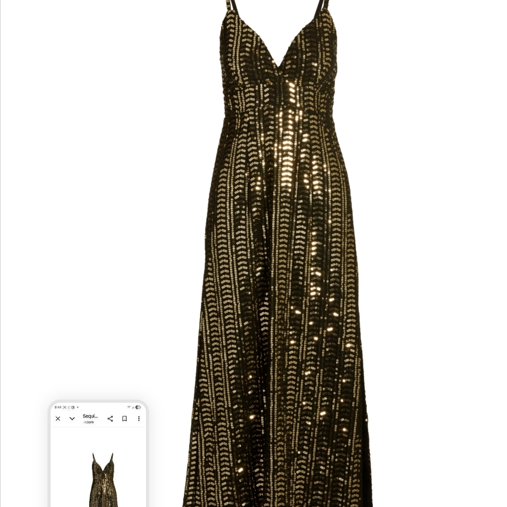 Boston Proper Gold and Black Maxi Dress.